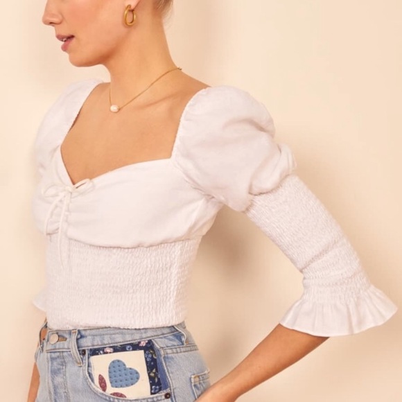 NEW REFORMATION Haven Smocked White Sweetheart Top - Picture 5 of 12